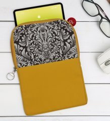 BK Gift Retro Motif Tasarımlı Taşınabilir Koruyucu Tablet Kılıfı & Organizer Çanta - Sarı-2