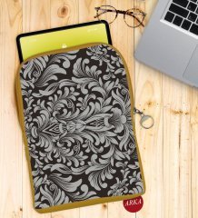 BK Gift Retro Motif Tasarımlı Taşınabilir Koruyucu Tablet Kılıfı & Organizer Çanta - Sarı-2
