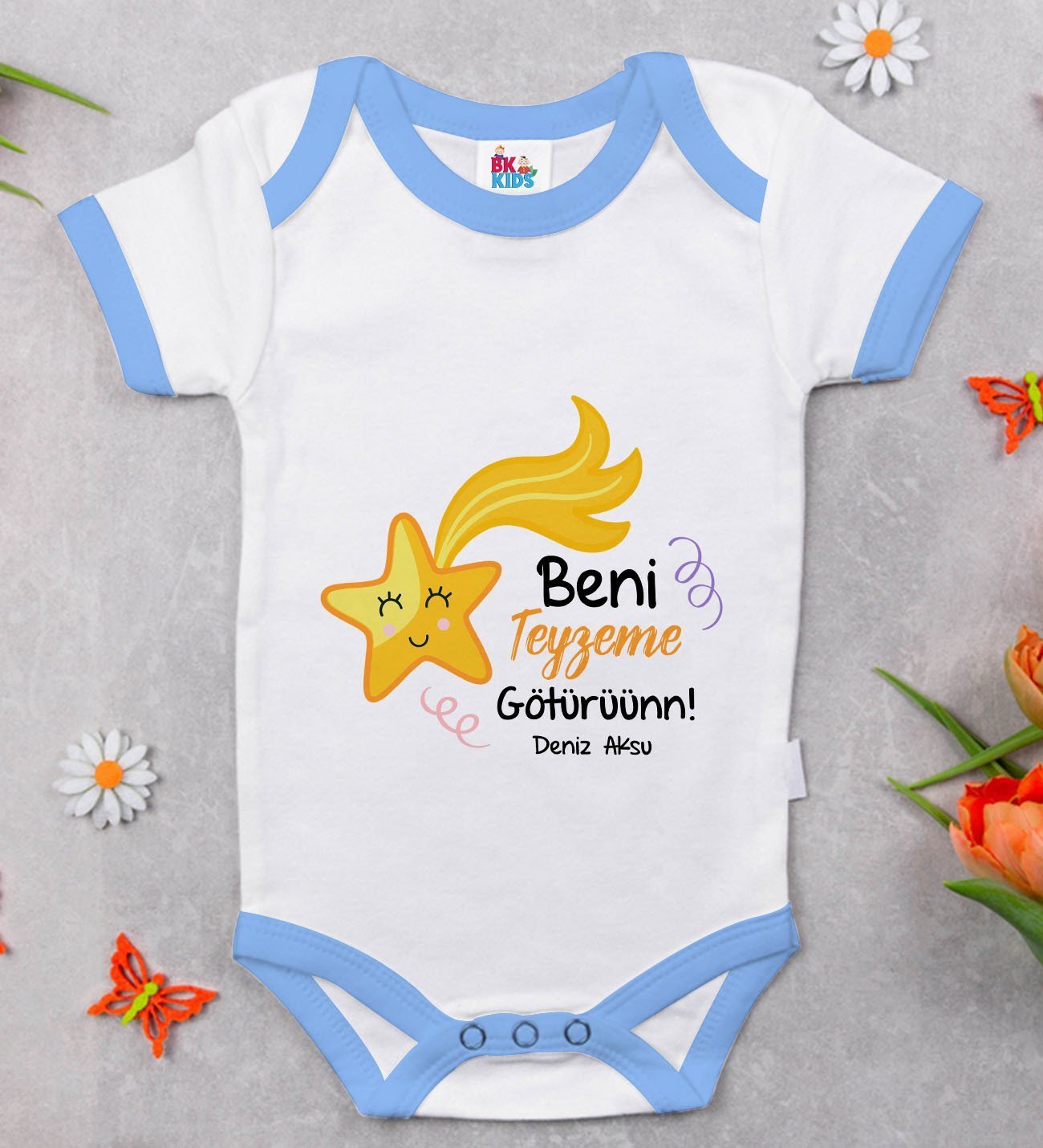 BK Kids Kişiye Özel Mavi Bebek Body Zıbın - Model 50