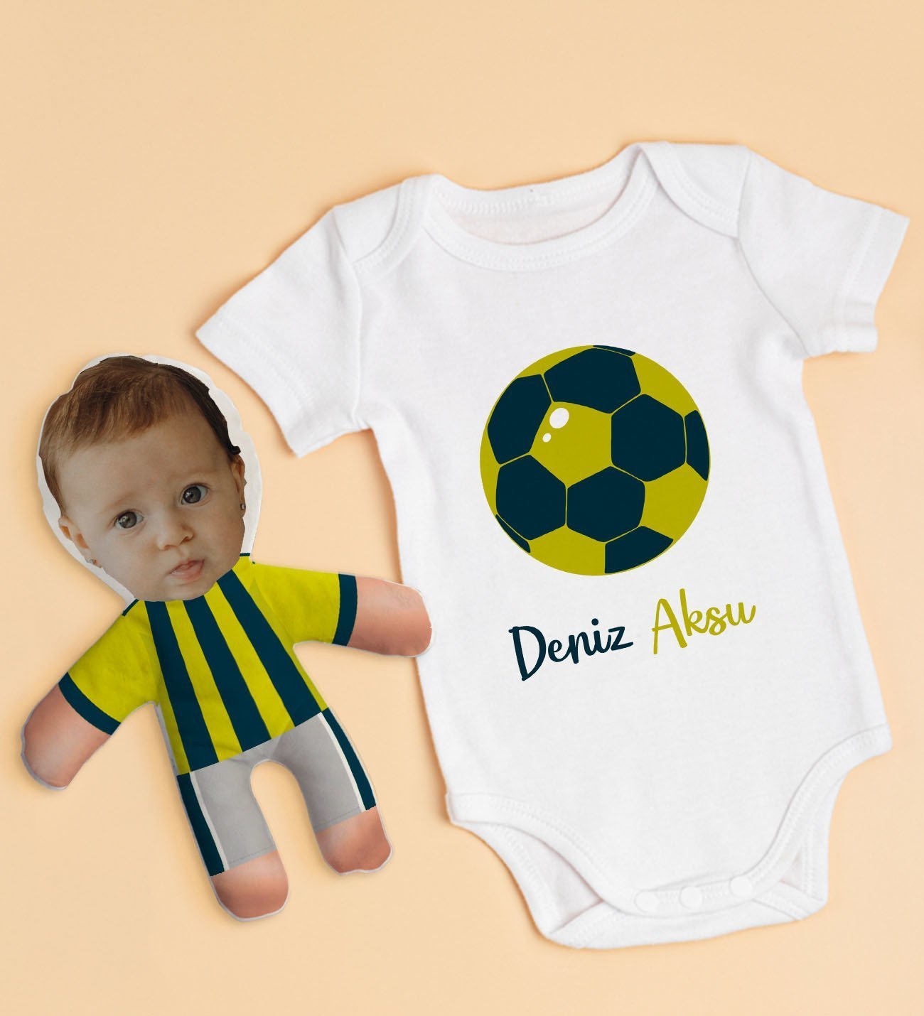 BK Kids Kişiye Özel Fotoğraflı Bebek Yastık ve Bebek Body Zıbın Hediye Seti - Model 2.5