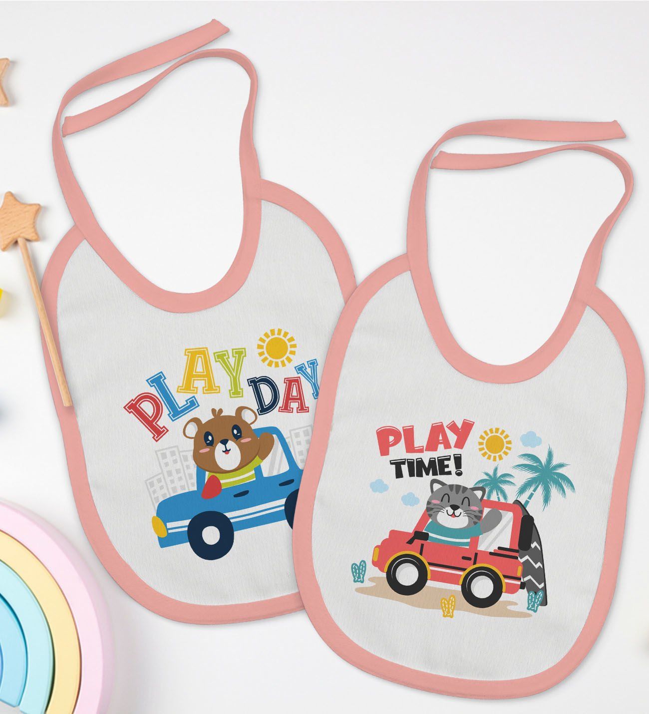 BK Kids Play Time ve Play Day Tasarımlı 2’li Pembe Mama Önlüğü-1