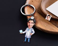 BK Gift Kişiye Özel Diş Hekimi Karikatürlü Ahşap Anahtarlık-5 Sevgiliye Hediye, Arkadaşa Hediye, Doğum Günü Hediyesi