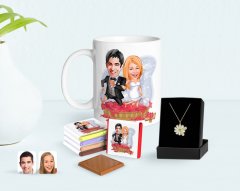 Kişiye Özel Sevgililer Günü Temalı Evleniyoruz Karikatürlü Kupa Çikolata ve Çift İsimli Papatya Kolye Seti-10
