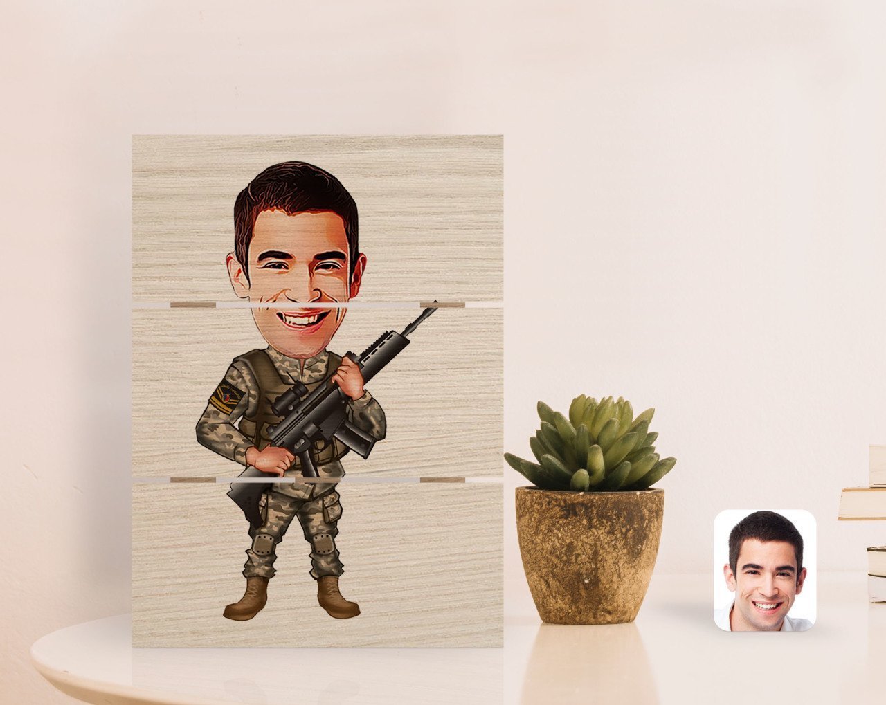 Kişiye Özel Uzman Jandarma Karikatürlü Otantik Masaüstü Ahşap Palet Çerçeve-1