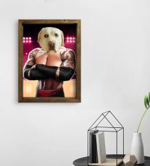 Evcil Dostlara Özel Wrestle Tasarımlı Portre Doğal Masif Ahşap Çerçeveli Tablo 45x65cm-1