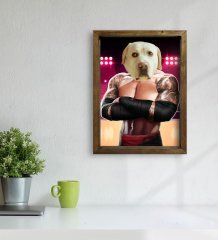 Evcil Dostlara Özel Wrestle Tasarımlı Portre Doğal Masif Ahşap Çerçeveli Tablo 45x65cm-1