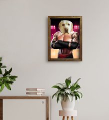 Evcil Dostlara Özel Wrestle Tasarımlı Portre Doğal Masif Ahşap Çerçeveli Tablo 45x65cm-1