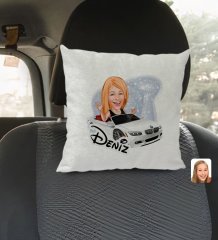 Kişiye Özel İsimli Kadın Patron Karikatürlü Kare Araç Koltuk Yastığı-3