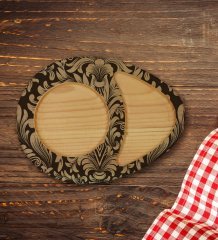 Kişiye Özel Retro Motif Tasarımlı Doğal Ahşap Tabaklı Türk Kahvesi Fincanı Sunum Seti Model 6