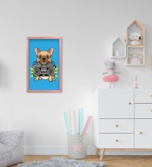 BK Home Köpek Tasarımlı Dekoratif Pembe Ahşap Çerçeveli Çocuk Odası Tablo-1