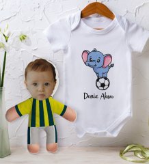 BK Kids Kişiye Özel Fotoğraflı Bebek Yastık ve Bebek Body Zıbın Hediye Seti - Model 2.4