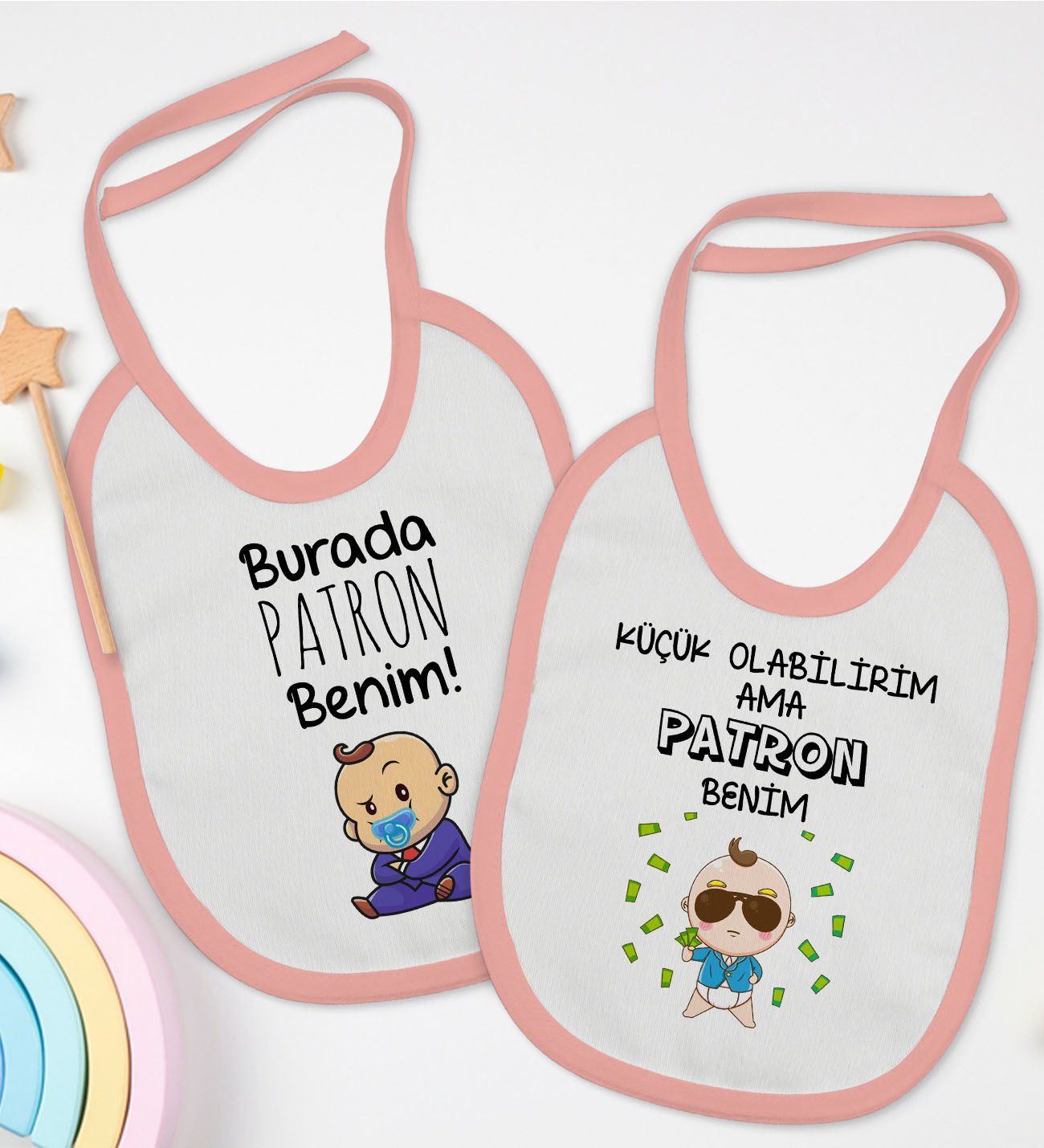 BK Kids Patron Tasarımlı 2’li Pembe Mama Önlüğü-1