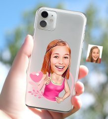 Kişiye Özel Bayan Karikatürlü iPhone 11 İnce Şeffaf Silikon Telefon Kapağı-49