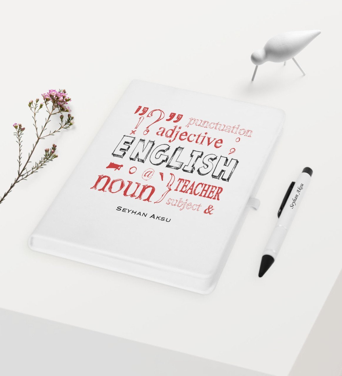 Kişiye Özel İngilizce Öğretmeni Temalı Beyaz Defter Kalem Hediye Seti - 6