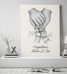 BK Gift Kişiye Özel El Ele Tutuşan Aile Tasarımlı Siyah Beyaz Kanvas Tablo-5 50x70, Anneye Hediye, Aile Hediyesi