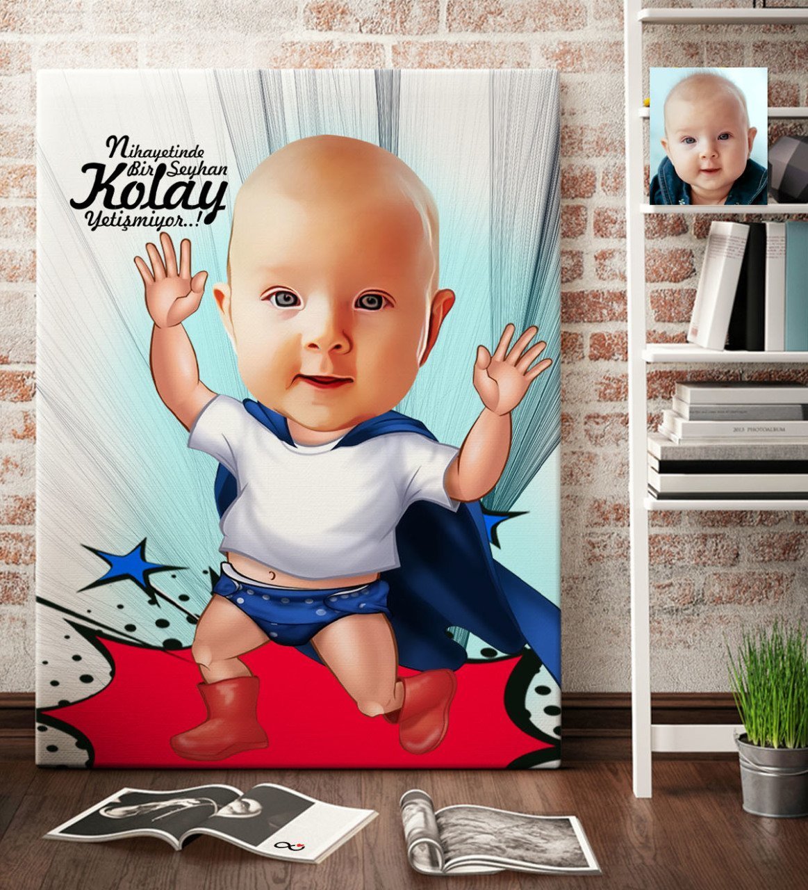 Kişiye Özel Bebek Karikatür Kanvas Tablo (70 x 100 cm.) 2