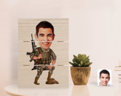 Kişiye Özel Uzman Çavuş Karikatürlü Otantik Masaüstü Ahşap Palet Çerçeve-1