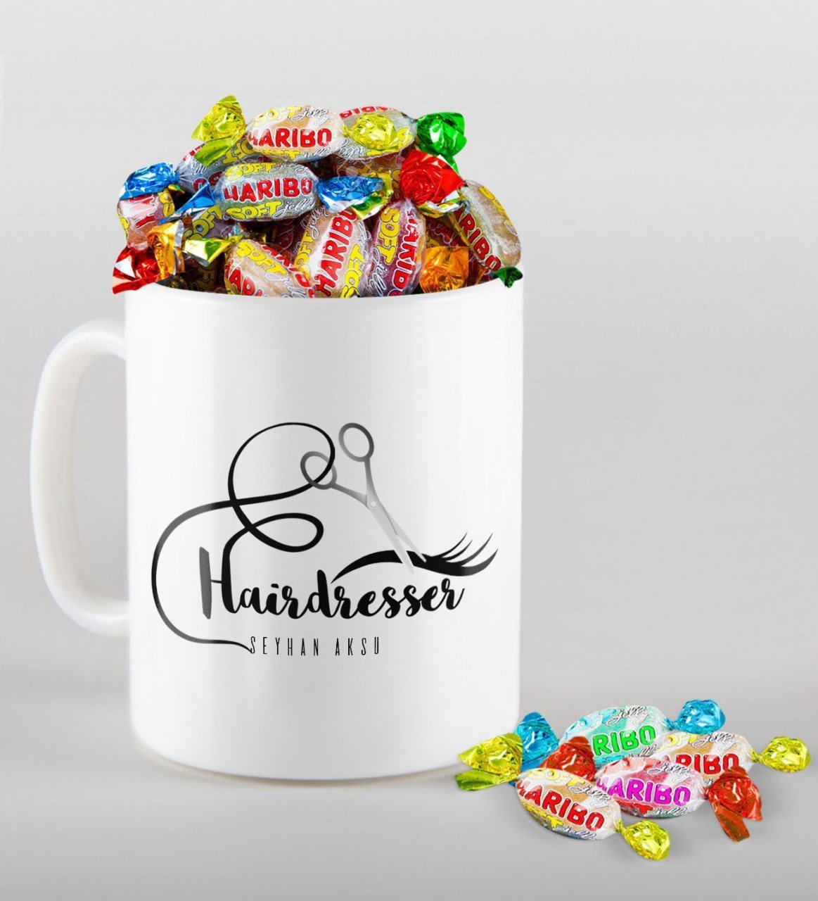Kişiye Özel Saç Stilisti Kupa ve Haribo Şeker Hediye Seti-3