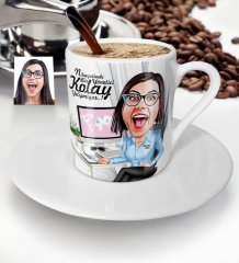 Kişiye Özel Bayan Genel Müdür Karikatür Türk Kahvesi Fincanı - 1