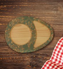 Kişiye Özel Retro Motif Tasarımlı Doğal Ahşap Tabaklı Türk Kahvesi Fincanı Sunum Seti Model 5