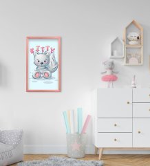 BK Home Kitty Tasarımlı Dekoratif Pembe Ahşap Çerçeveli Çocuk Odası Tablo-1