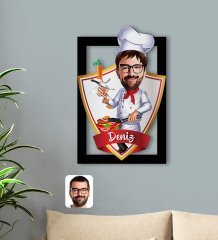 Kişiye Özel İsimli Erkek Chef Karikatürlü 3D Ahşap Tablo-1