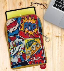 BK Gift Pop Art Tasarımlı Taşınabilir Koruyucu Tablet Kılıfı & Organizer Çanta - Sarı-12