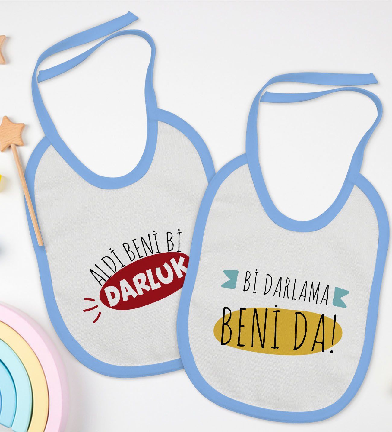 BK Kids Darlama Beni ve Darluk Tasarımlı 2’li Mavi Mama Önlüğü-1