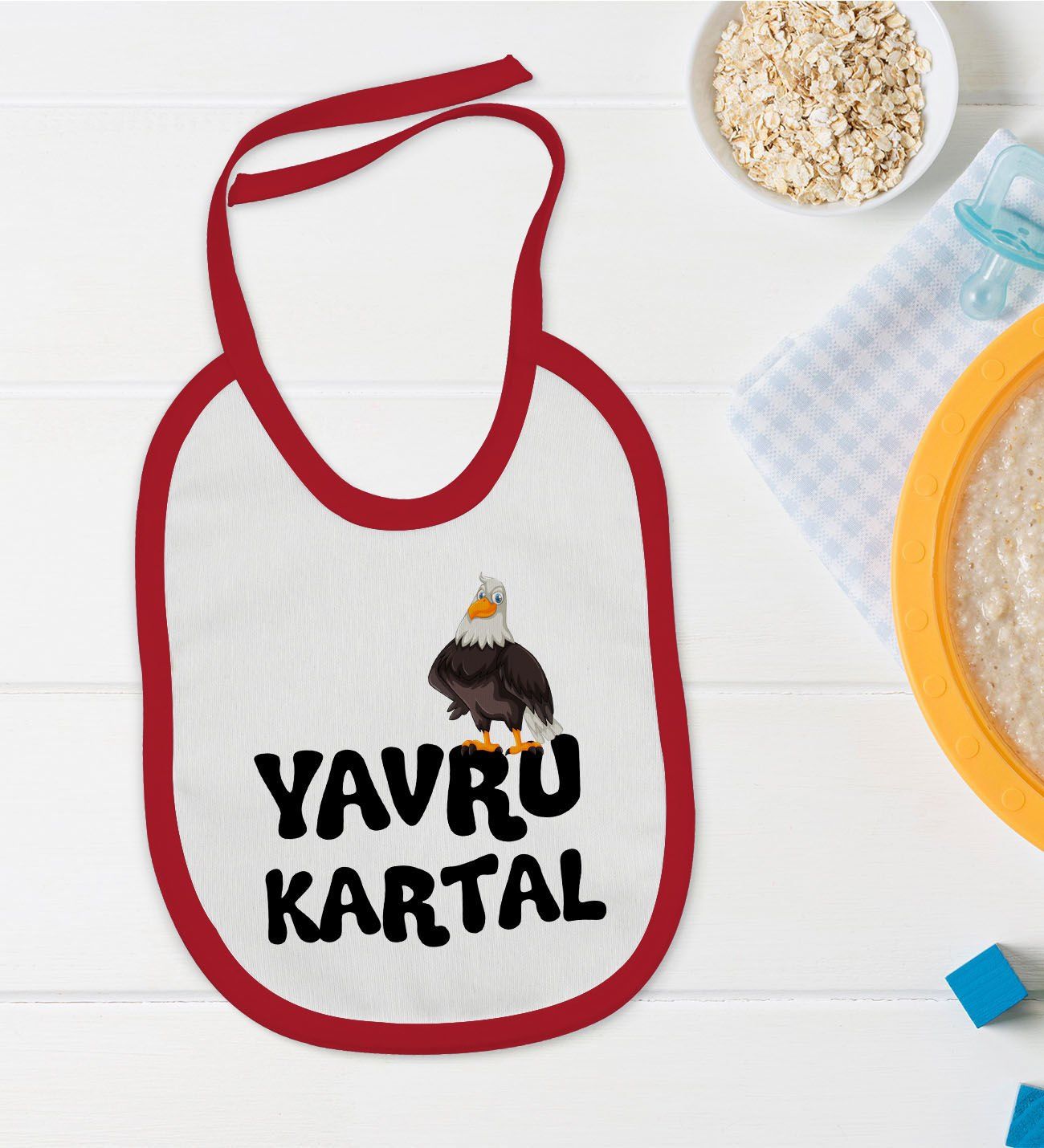 BK Kids Yavru Kartal Tasarımlı Kırmızı Bebek Mama Önlüğü-1