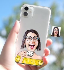Kişiye Özel Bayan Karikatürlü iPhone 11 İnce Şeffaf Silikon Telefon Kapağı-48