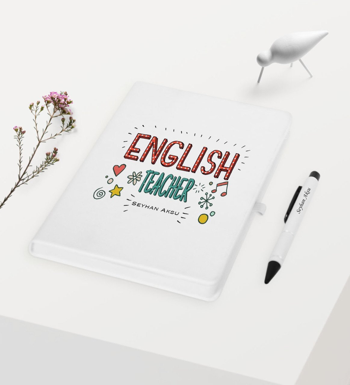 Kişiye Özel İngilizce Öğretmeni Temalı Beyaz Defter Kalem Hediye Seti - 5