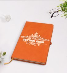Kişiye Özel İsimli Turuncu Termo Deri Defter Model 32