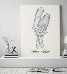 BK Gift Kişiye Özel El Ele Tutuşan Aile Tasarımlı Siyah Beyaz Kanvas Tablo-4 50x70, Anneye Hediye, Aile Hediyesi