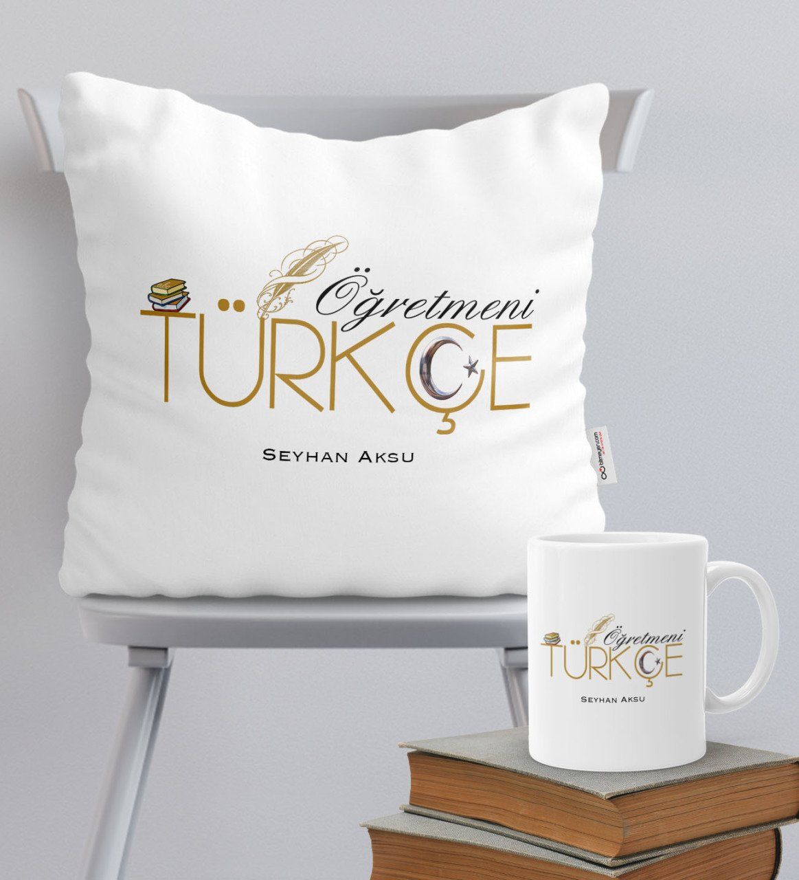 Kişiye Özel Türkçe Öğretmeni Temalı Yastık Kupa Seti - 1