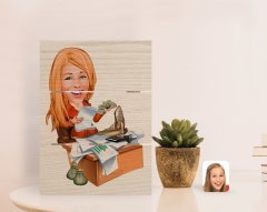 Kişiye Özel Kadın Patron Karikatürlü Otantik Masaüstü Ahşap Palet Çerçeve-6