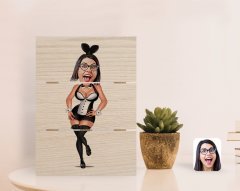 Kişiye Özel Tavşan Kız Karikatürlü Otantik Masaüstü Ahşap Palet Çerçeve-1
