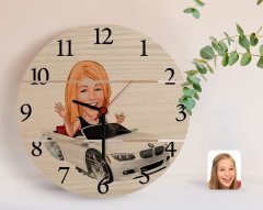 Kişiye Özel Kadın Patron Karikatürlü Otantik Ahşap Palet Saat-3