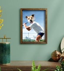 Evcil Dostlara Özel Tenis Oyuncusu Tasarımlı Portre Doğal Masif Ahşap Çerçeveli Tablo 45x65cm-4