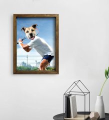 Evcil Dostlara Özel Tenis Oyuncusu Tasarımlı Portre Doğal Masif Ahşap Çerçeveli Tablo 45x65cm-4