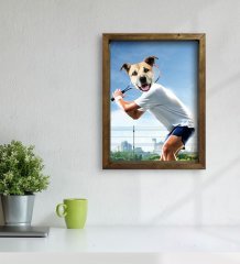 Evcil Dostlara Özel Tenis Oyuncusu Tasarımlı Portre Doğal Masif Ahşap Çerçeveli Tablo 45x65cm-4