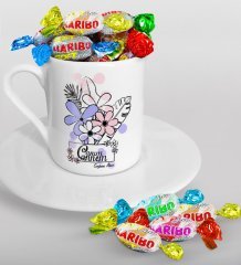 Kişiye Özel Canım Annem Tasarımlı Türk Kahvesi Fincanı ve Haribo Şeker Hediye Seti-16