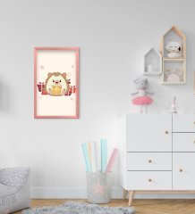 BK Home Kirpi Tasarımlı Dekoratif Pembe Ahşap Çerçeveli Çocuk Odası Tablo-2