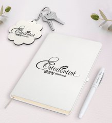 Kişiye Özel Ortodontist Beyaz Defter Kalem ve Anahtarlık Hediye Seti