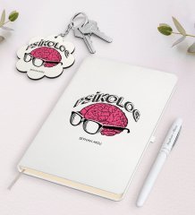 Kişiye Özel Psikolog Beyaz Defter Kalem Ve Anahtarlık Hediye Seti-1