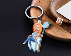 BK Gift Kişiye Özel Diş Hekimi Karikatürlü Ahşap Anahtarlık-2 Sevgiliye Hediye, Arkadaşa Hediye, Doğum Günü Hediyesi