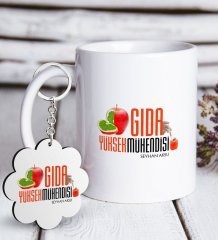 Kişiye Özel Mesleki Gıda Yüksek Mühendisi Beyaz Kupa ve Anahtarlık Hediye Seti