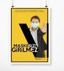 Kişiye Özel Logolu Maskesiz Girilmez Afiş Poster (50 x 70 cm.) 1