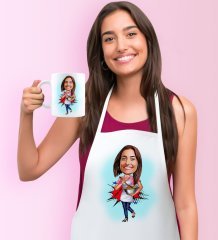 Kişiye Özel Ev Hanımı Anne Karikatürlü Mutfak Önlüğü Kupa Seti - 3