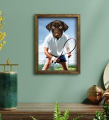 Evcil Dostlara Özel Tenis Oyuncusu Tasarımlı Portre Doğal Masif Ahşap Çerçeveli Tablo 45x65cm-3