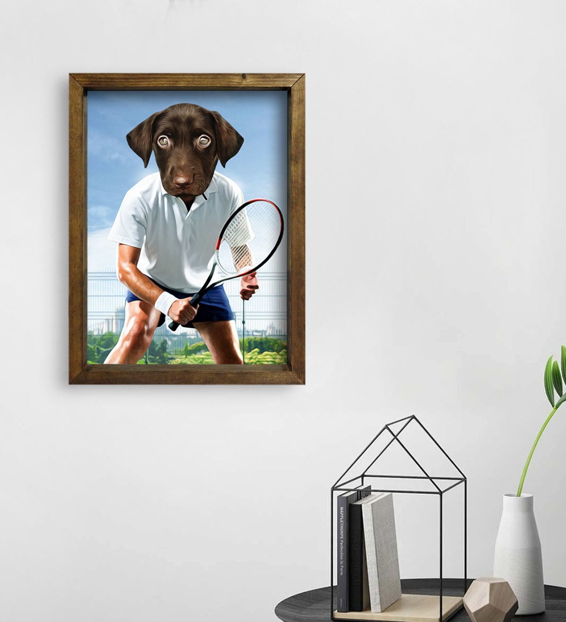 Evcil Dostlara Özel Tenis Oyuncusu Tasarımlı Portre Doğal Masif Ahşap Çerçeveli Tablo 45x65cm-3